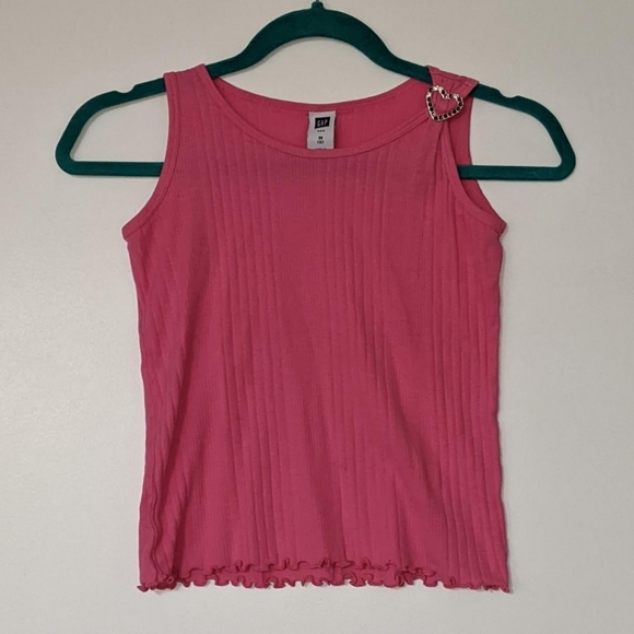 5/$25 GAP pink tank top ribbed scallop trim heart buckle cotton - Picture 2 of 4
